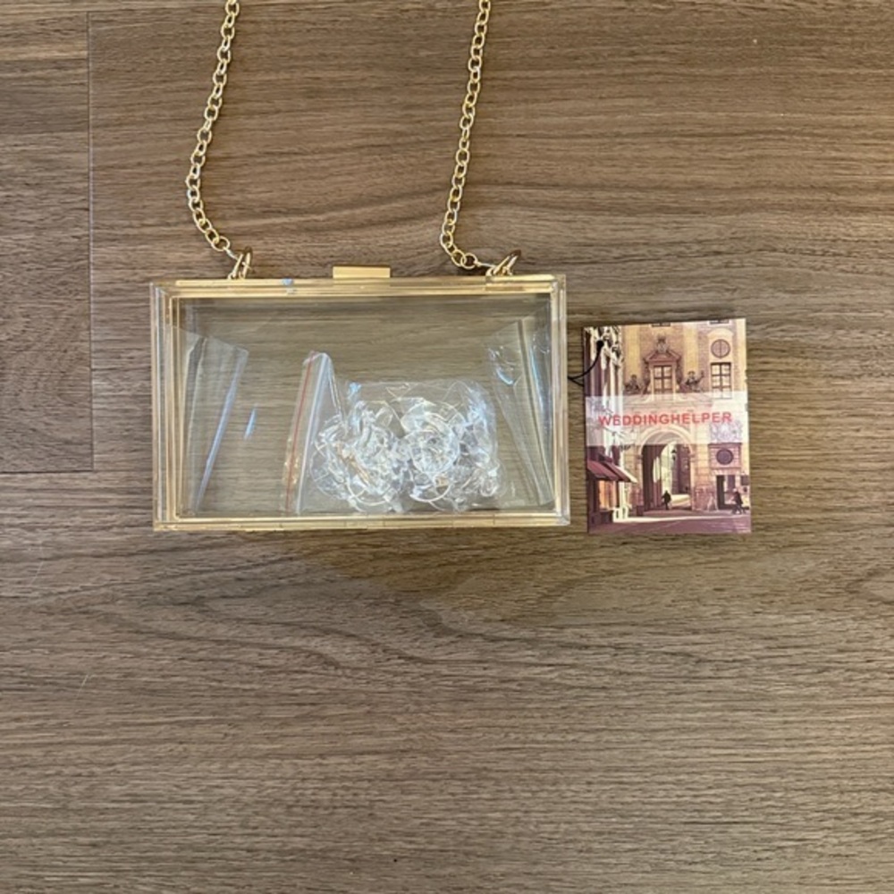 NEW Weddinghelper , lucite Transparent Gold Frame Clutch OR crossbody Bag